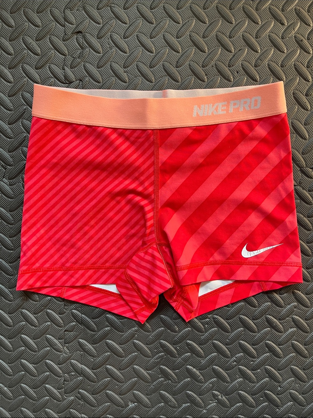 Nike Pro Women’s Red Shorts with Peach Waistband